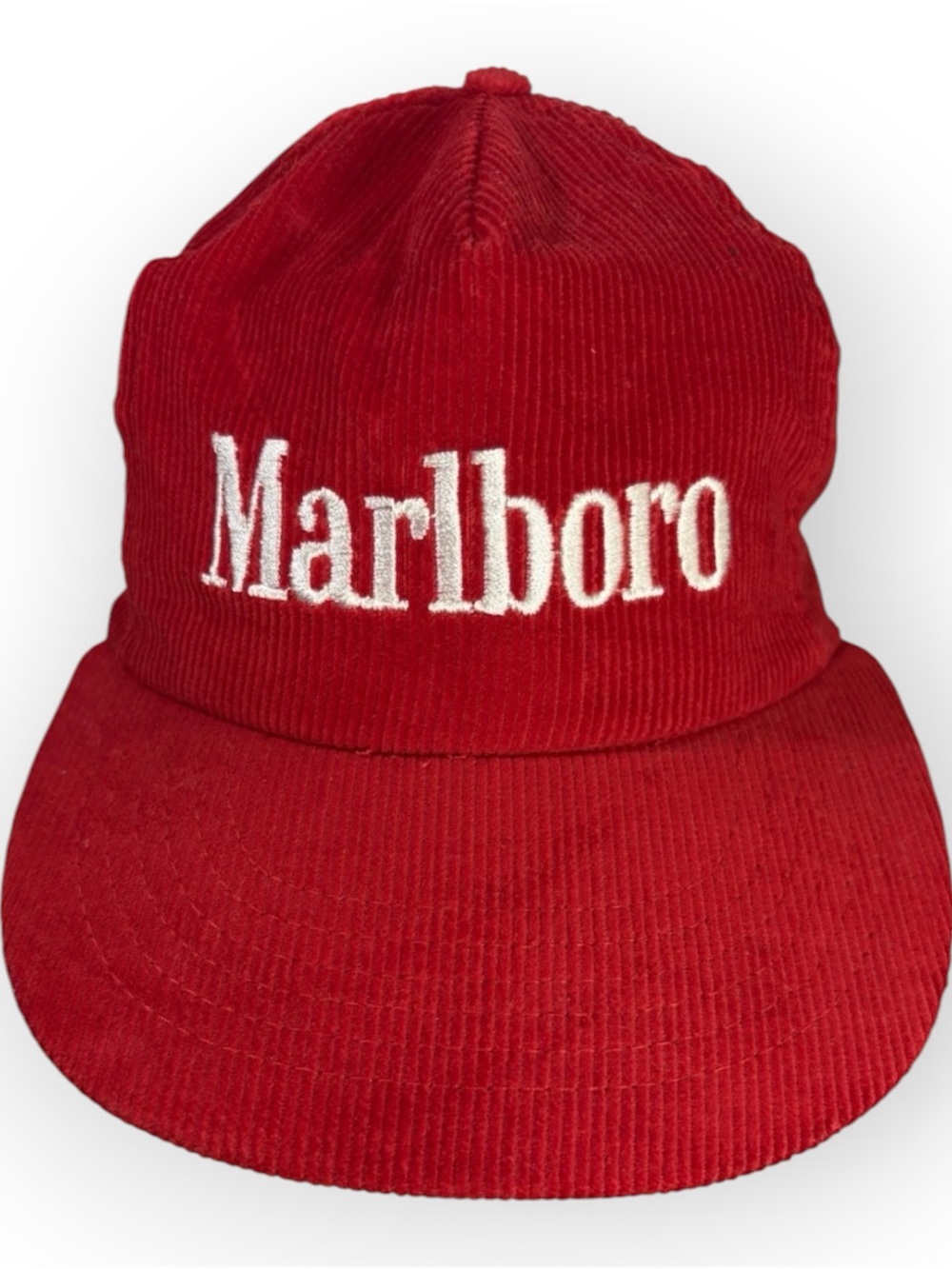 Vintage Marlboro Hat Cap Snap Back Red Corduroy Mens Cigarette Promo USA 80s